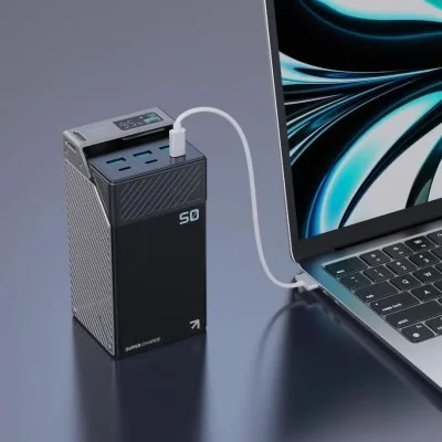 Powerology 50000mAh Power Bank 65W 3×PD Type-C and 3×USB-A - Black